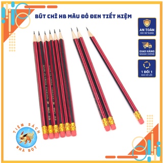 [Giá Rẻ] 05 cây Bút Chì HB Lục Giác Gỗ - Màu Đỏ Đen Kèm Tẩy "Huyền Thoại"