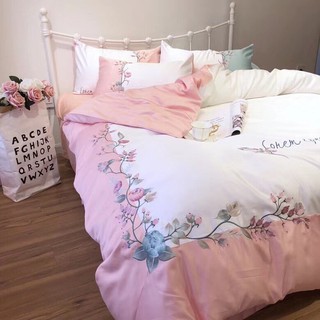 set chăn ga gối lụa lohem ipsum hồng 4 món