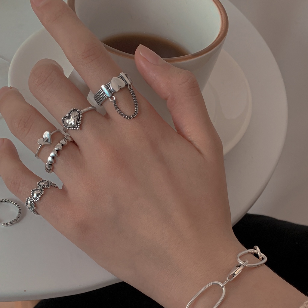 Set Nhẫn Bạc Nữ Rỗng Con Bướm Trái Tim Nhẫn Nam Ngọc Trai Nhẫn đôi Hàn Quốc Phụ Kiện Trang Sức Accessories