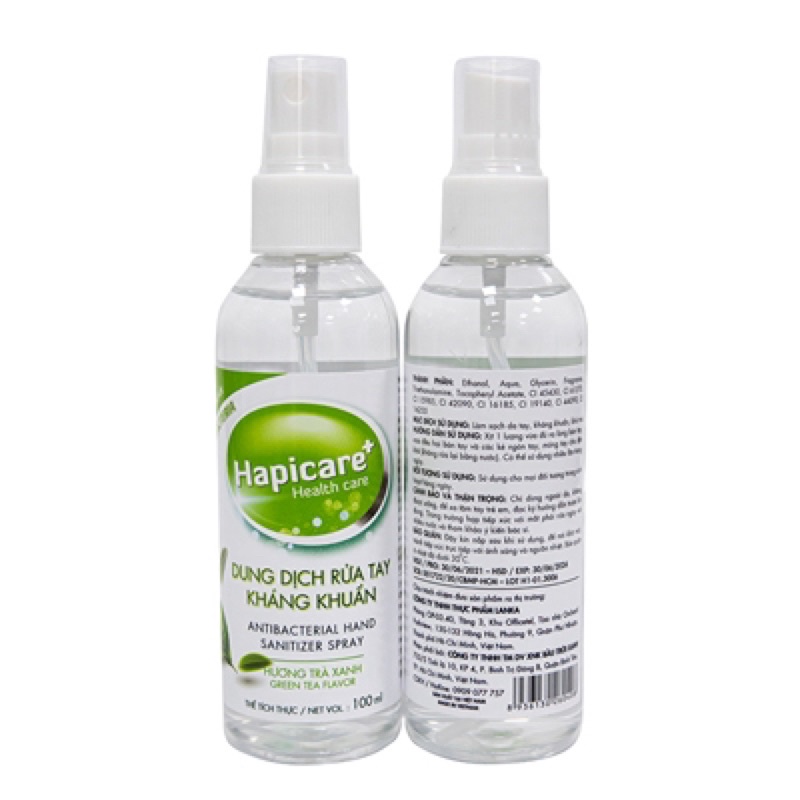 Nước xịt sát khuẩn rửa tay khô mini Hapicare 100ml