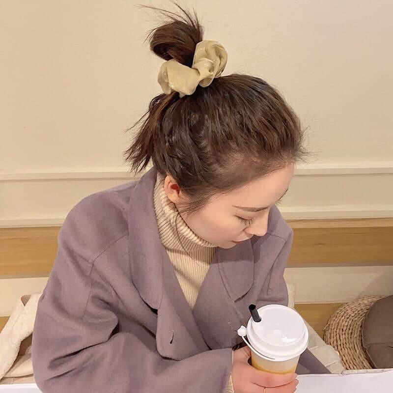 Dây Buộc Tóc Co Dãn Màu Trơn - Cột Tóc Scrunchies Vải Phi Bóng Xinh Xắn Cho Nữ