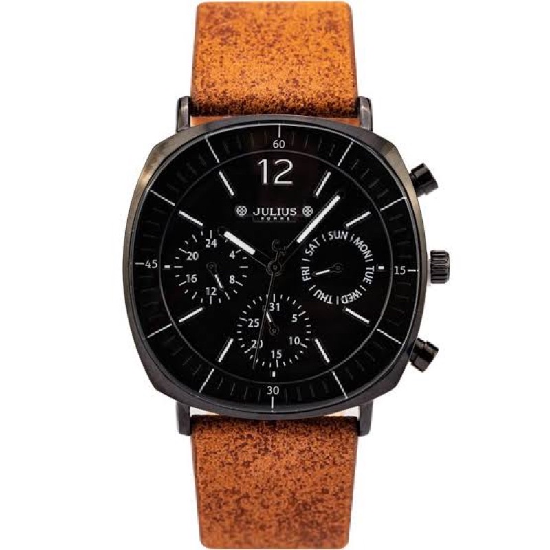 Julius Official | Đồng hồ nam Julius Jah098 dây da nâu mặt đen