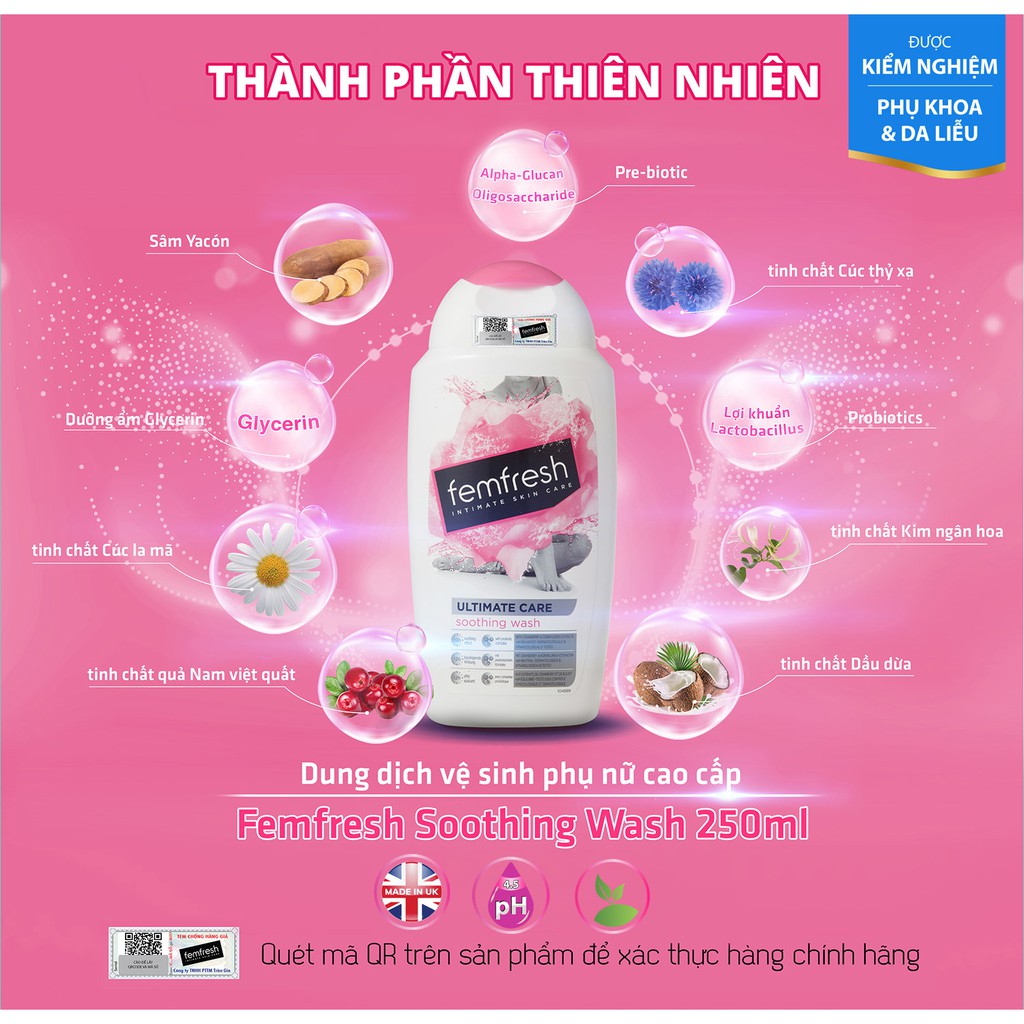 Dung Dịch Vệ Sinh Phụ Nữ Femfresh Soothing Wash - Hỗ Trợ Các Vấn Đề Vùng Kín Giúp Sạch, Thơm, Tươi Mới 250ml