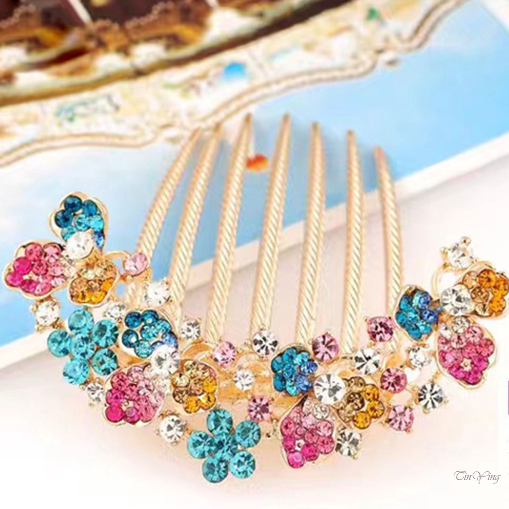 GETNOIVAS Lược Cài Tóc 7 Răng Đính Đá Nhiều Màu Phong Cách Retro Cho Nữ