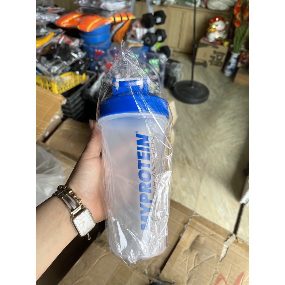 Bình Nước Tập Gym Bình Đựng Nước Thể Thao Nhựa Shaker My Protein 600ml Có Lò Xo Lắc Shaker