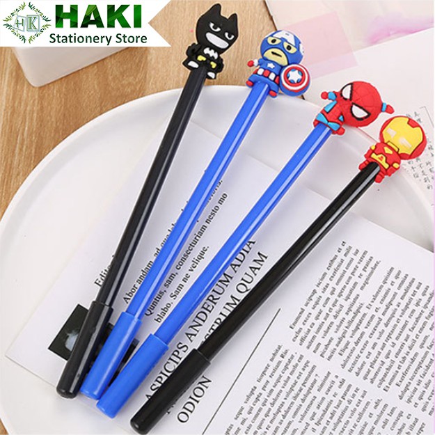 Bút bi cute mực gel siêu anh hùng HAKI, bút bi nước mực đen ngòi 0.5mm nhiều màu dễ thương B16