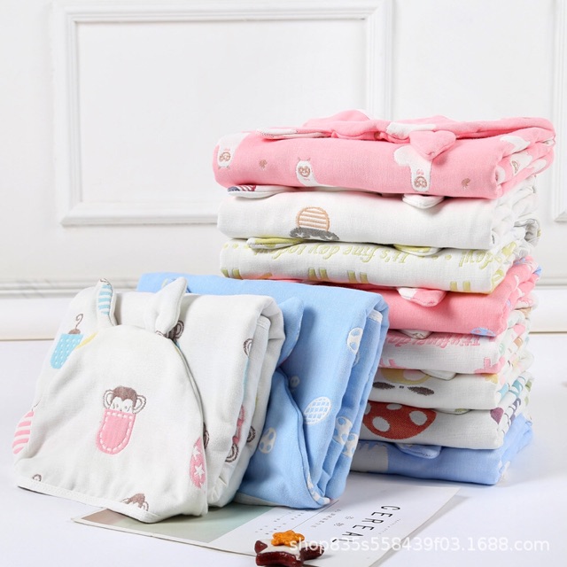 KHĂN CHOÀNG TẮM COTTON 6 LỚP CÓ MŨ