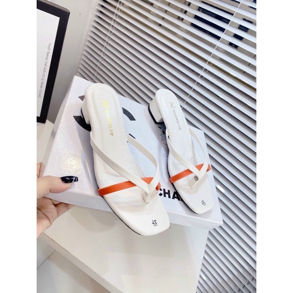 Dép quai mảnh kẹp ngón phối quai Cam gót 3p dễ đi