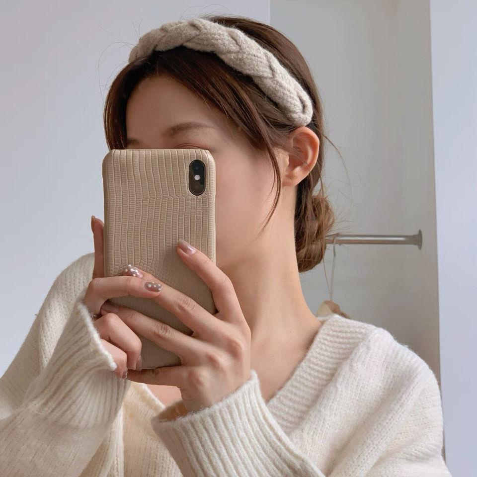 Băng đô cài tóc bản rộng chất liệu len