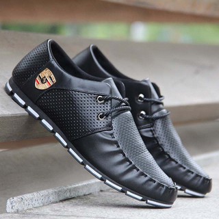 Giày sneaker chạy bộ da PU màu đen thời trang dành cho nam