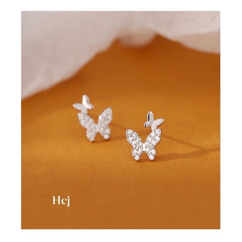 Bông tai nữ bạc thật hình bướm đính đá cá tính - Kho sỉ bạc Nhất Linh