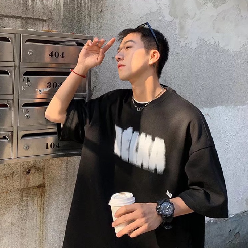 Áo Thun Tay Ngắn Dáng Rộng In Chữ Phong Cách Nhật Bản Thời Trang Mùa Hè Cho Nam Và Nữ size M-5XL