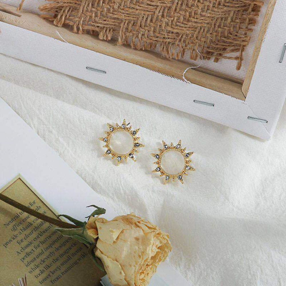 Bông tai kim loại S925 hình mặt trời thời trang cho nữ