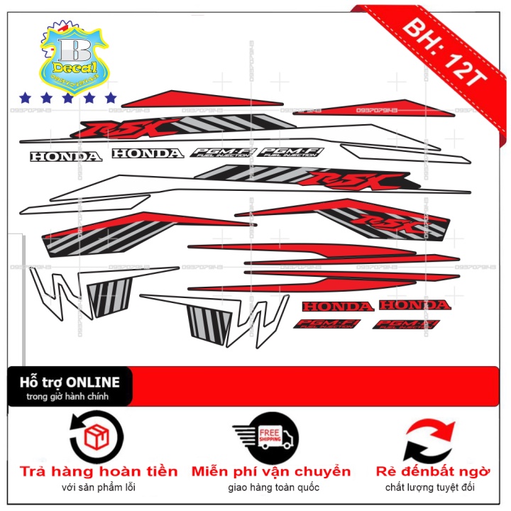 ( Quí khách vui lòng mang ra tiệm cho thợ dán ) Tem wave RSX 2020 đỏ đen