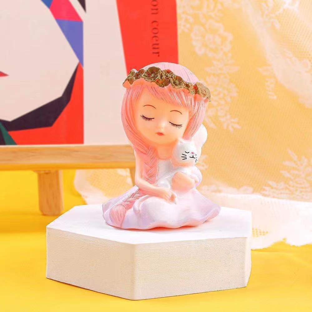 tượng em bé trang trí bánh [FREESHIP❤️] bé gái nguyệt quế ngồi ôm thỏ