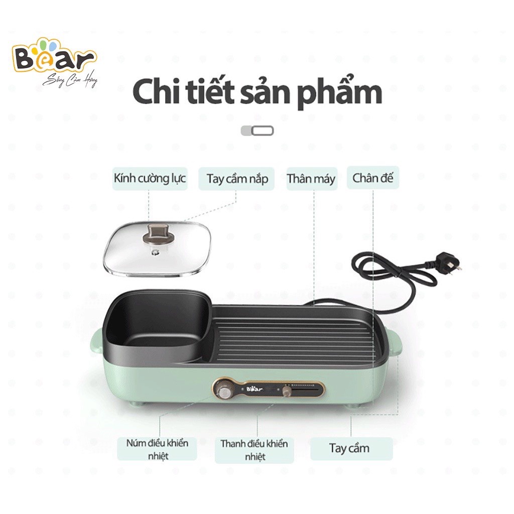 Nồi lẩu bếp nướng điện mini đa năng 2 trong 1 không khói BEAR