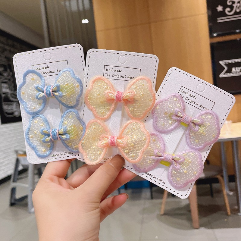 Set 2 Kẹp Tóc Thêu Họa Tiết Dễ Thương Phong Cách Hàn Quốc Cho Bé Gái
