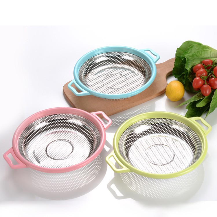 Rổ Inox Viền Nhựa Có Tay Cầm 27cm , Rửa Trái Cây Rau Củ Tiện Lợi - R7