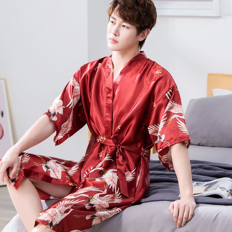Áo Choàng Ngủ Lụa Tay Dài Thời Trang Xuân Thu Cho Nam