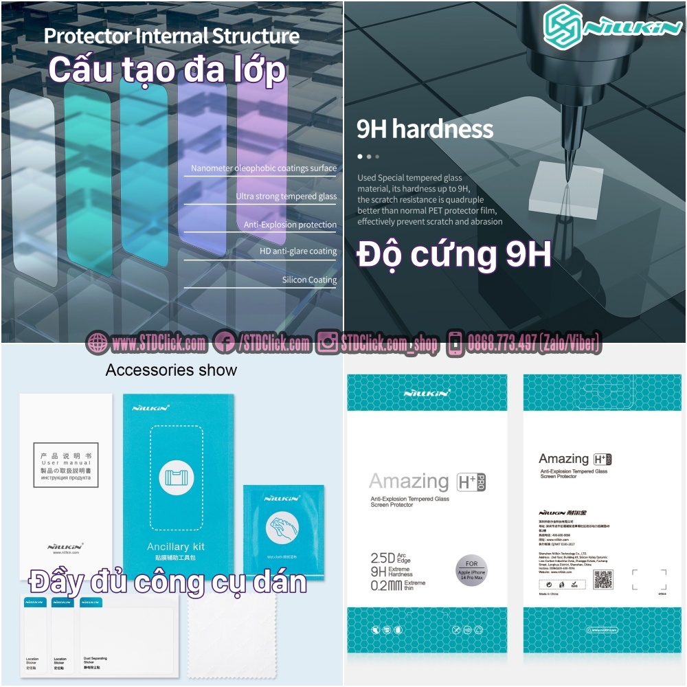 KÍNH CƯỜNG LỰC IPHONE 14 PRO MAX - 14 PRO - 14 PLUS - 14 NILLKIN H+PRO 0.2MM CHÍNH HÃNG