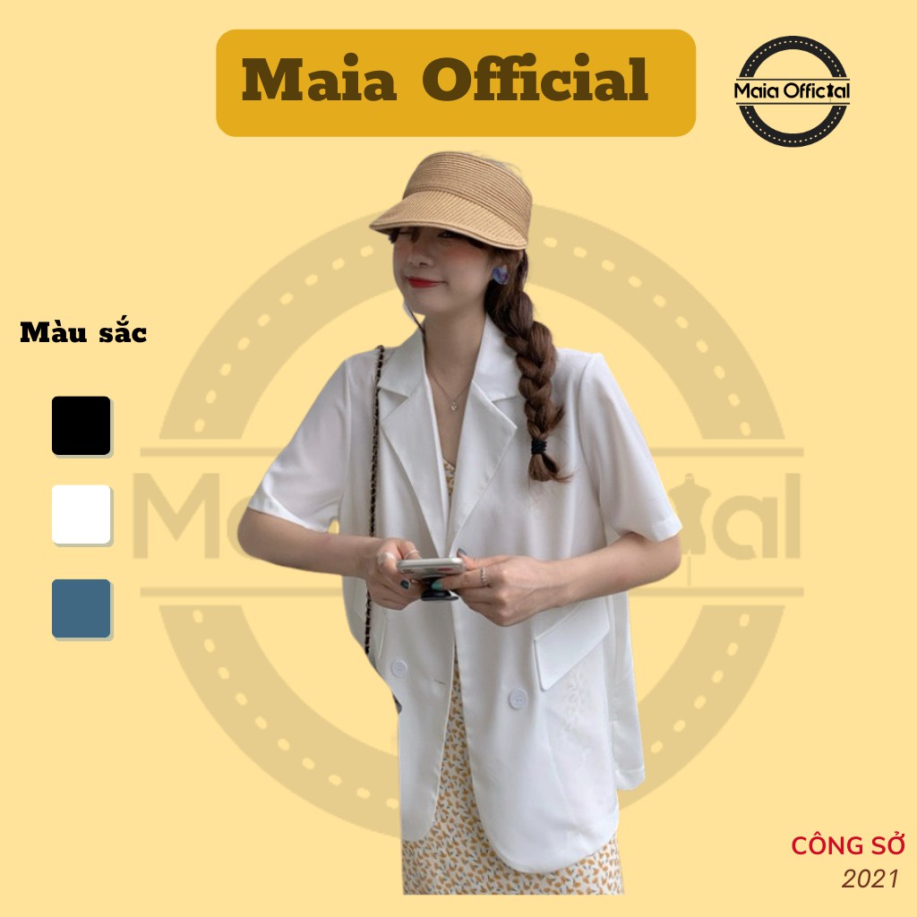 Áo khoác cổ vest công sở Maia Official (3 màu),  2 túi giả, áo cổ vest, ngắn tay, basic, trẻ trung, chất ghi trượt hàn