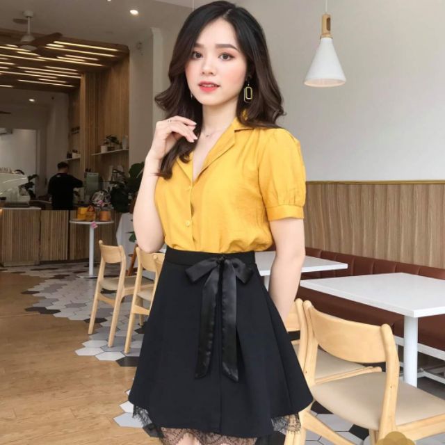Áo Sơ Mi Vàng Cổ Vest