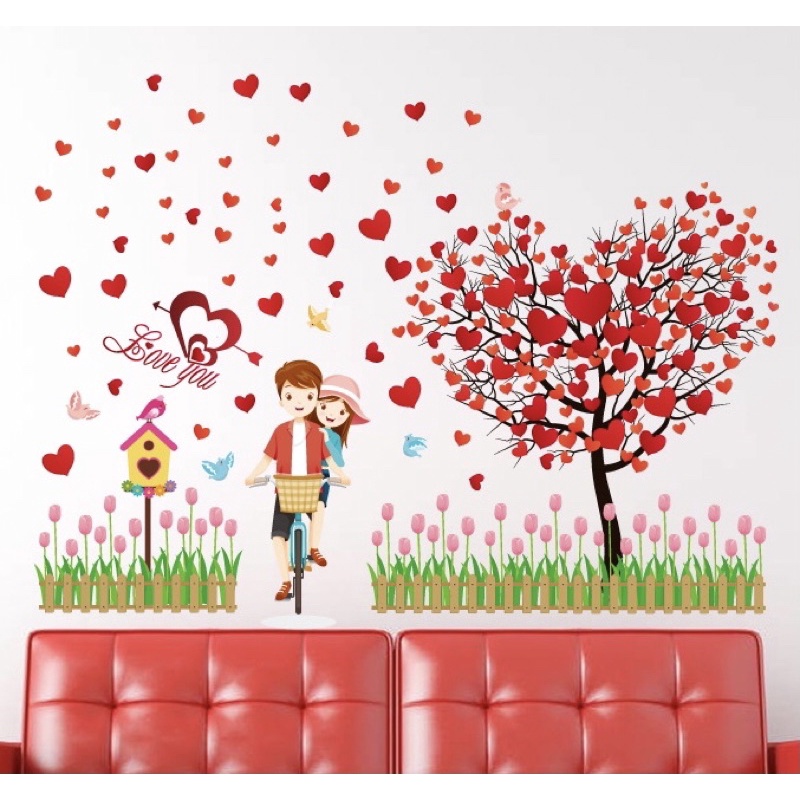 Tranh dán tường ,Decal dán tường xe đạp tình yêu.