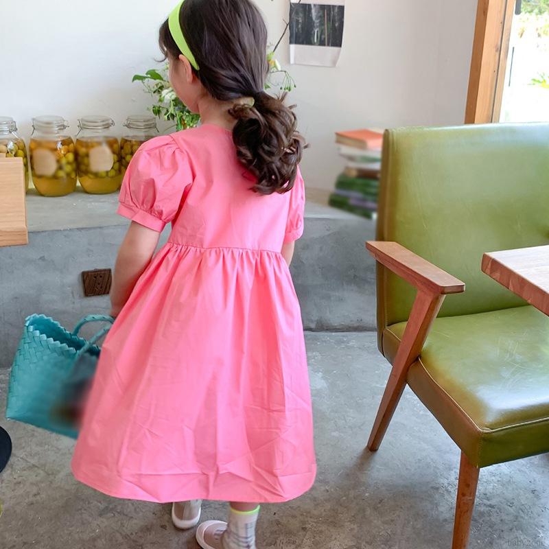 Đầm Công Chúa Tay Phồng Màu Trơn Kiểu Hàn Quốc Xinh Xắn Cho Bé Gái
