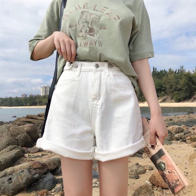 Quần short jean nữ ống rộng lưng cao, quần đùi bò kaki sắn gấu ulzzang C3 | BigBuy360 - bigbuy360.vn