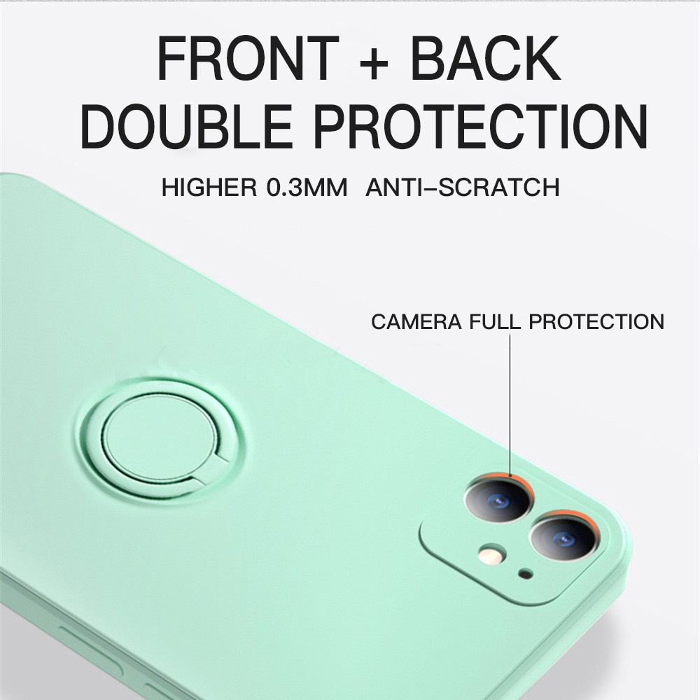 Ốp Điện Thoại Silicon Dẻo Hình Vuông Siêu Mỏng Kèm Giá Đỡ Nhẫn Từ Tính Cho iPhone 14 12 11 Pro Max