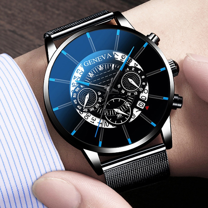 ZOLFA Fashion Mens Mesh Belt Watch Business Date Men Quartz Wrist Watches Analog Clocks Mens Black Watch Đồng hồ nam