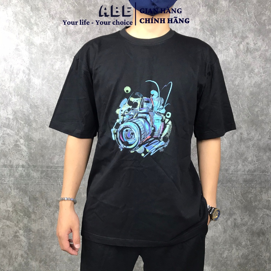 Áo Thun tay lỡ Unisex ABE hình in Máy ảnh Cotton 100% co giãn 2 chiều, Form rộng