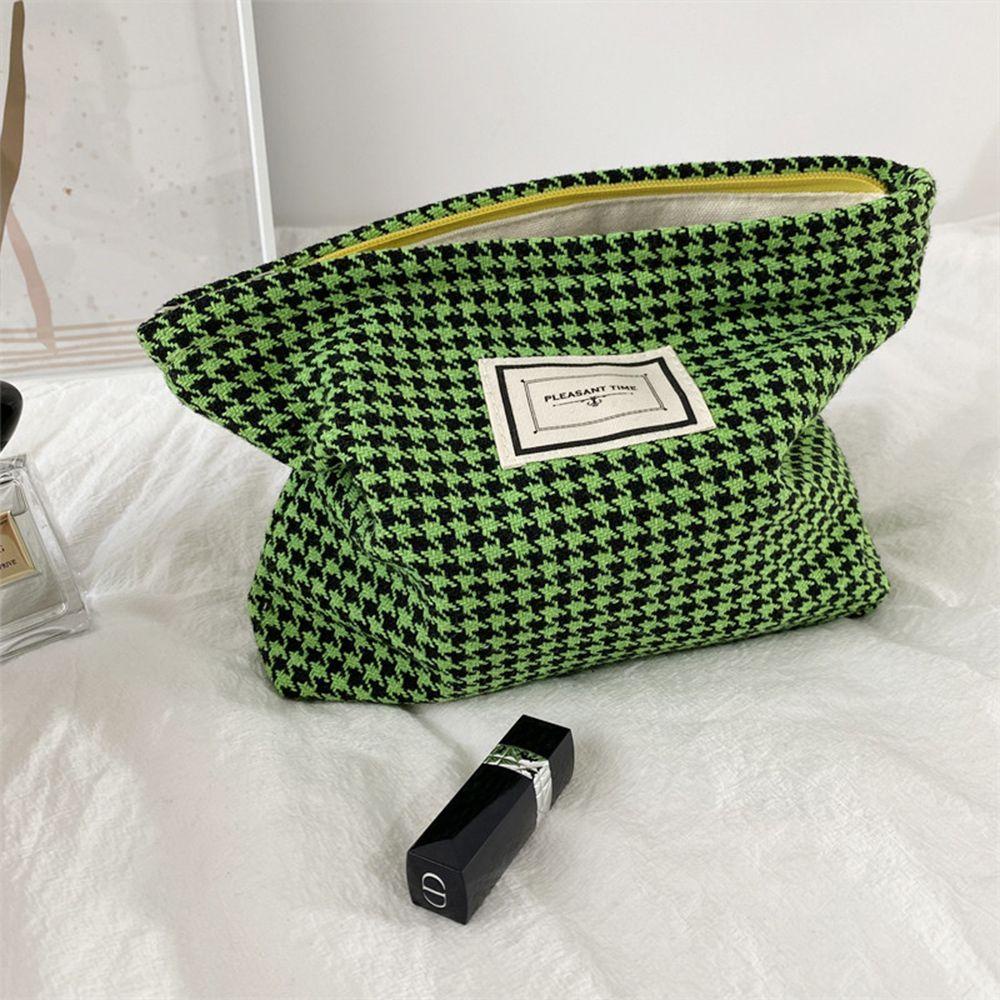 Túi đựng mỹ phẩm/ đồ vệ sinh họa tiết kẻ sọc houndstooth cỡ lớn di động cho du lịch