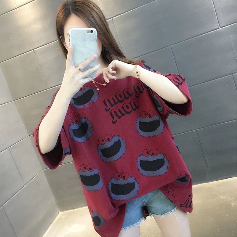 Áo Thun Nữ Tay Ngắn Hình sesame street Hàn Quốc Có Thể Mặc Trong 150kg