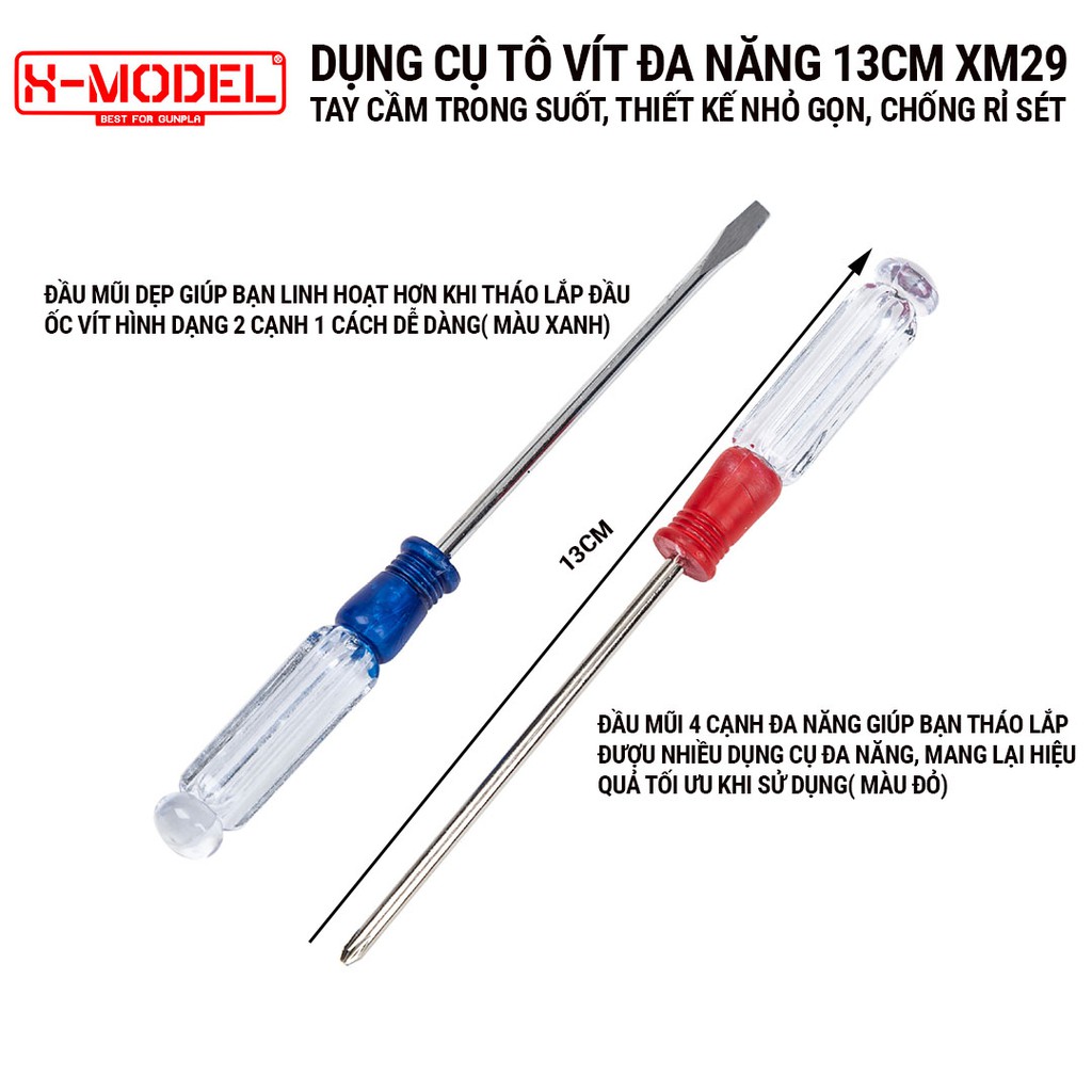 Dụng cụ tô vít 2 cạnh và 4 cạnh XM29 dụng cụ sửa chữa linh kiện, tháo lắp thép chống rỉ XMODEL