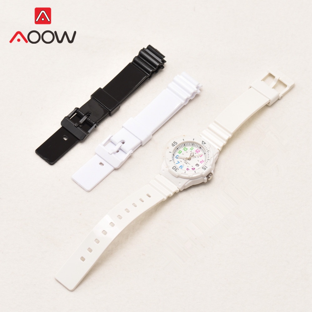 Dây Đeo Đồng Hồ Thể Thao Bằng Nhựa Dẻo Màu Trắng Đen 14mm Chống Thấm Nước Cho Casio LRW-200H