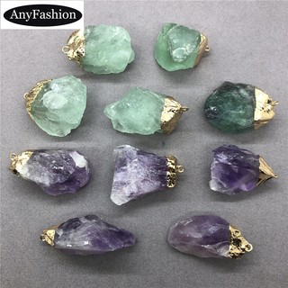 Đá tự nhiên Fluorite thạch anh tím với mặt dây chuyền vàng Tự làm cho dây chuyền