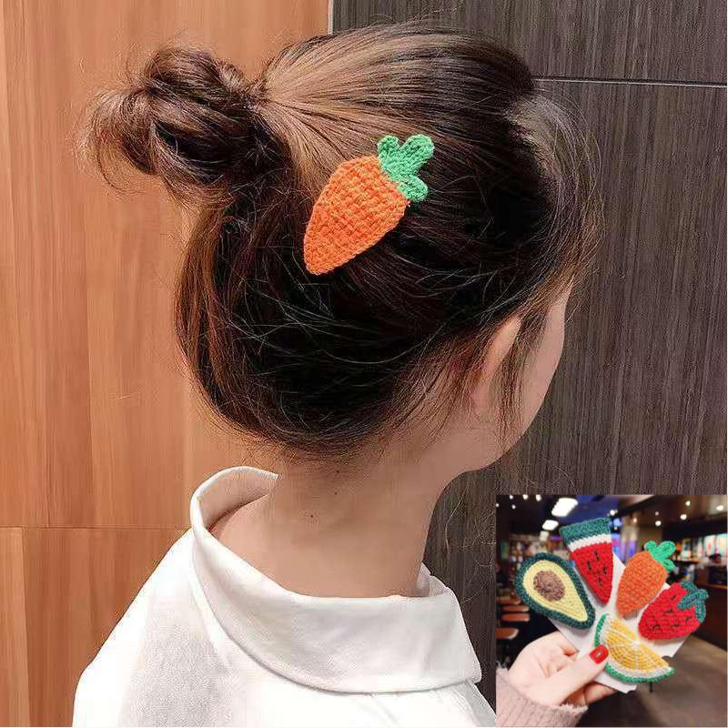 1 Kẹp Tóc Len Hình Trái Cây Dễ Thương Dành Cho Bé Gái