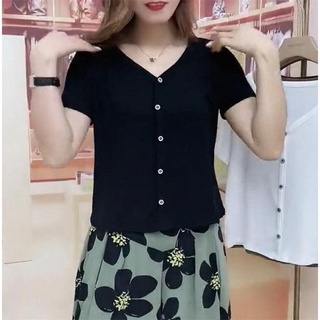 Mập style áo thun cổ v cài cúc màu đen size 50-90 kg