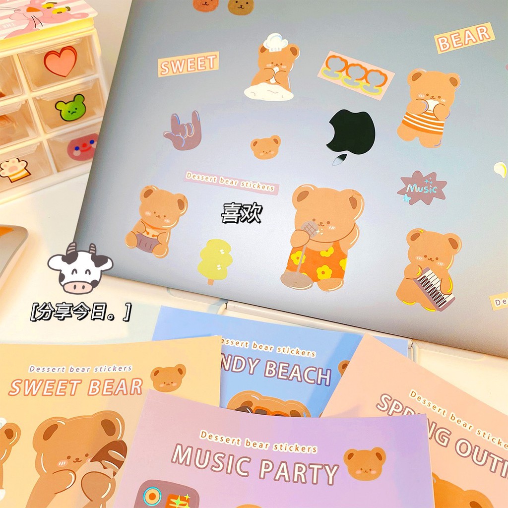 Hình dán Sticker gấu dễ thương trang trí laptop, sổ tay , valin chống thấm nước Lyanwn