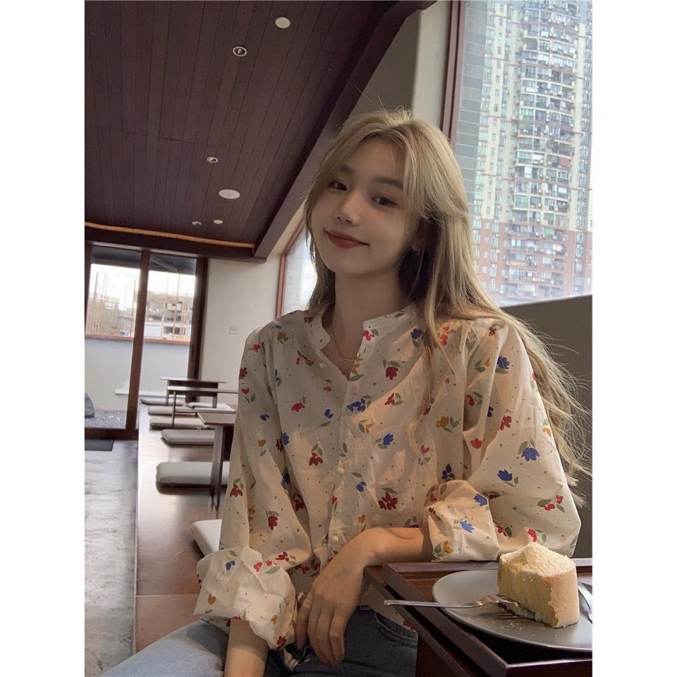 COZOK Áo Sơ Mi Chống Nắng Dáng Rộng Cổ Tròn In Hoa Xinh Xắn Hợp Thời Trang