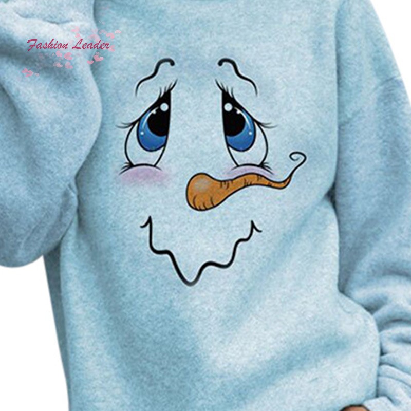 Snowman Face Print Long Sleeve Hoodies Women Men Casual Warm Hooded Sweatshirt