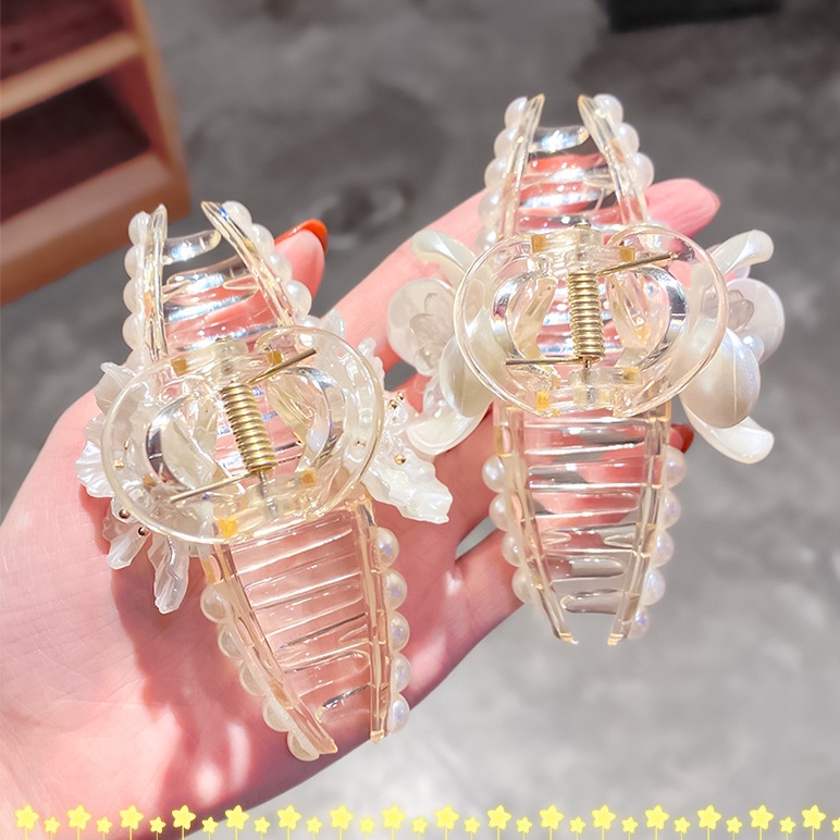 Kẹp Tóc Càng Cua Đính Ngọc Trai Acrylic Màu Trơn Thời Trang Thanh Lịch Cho Nữ