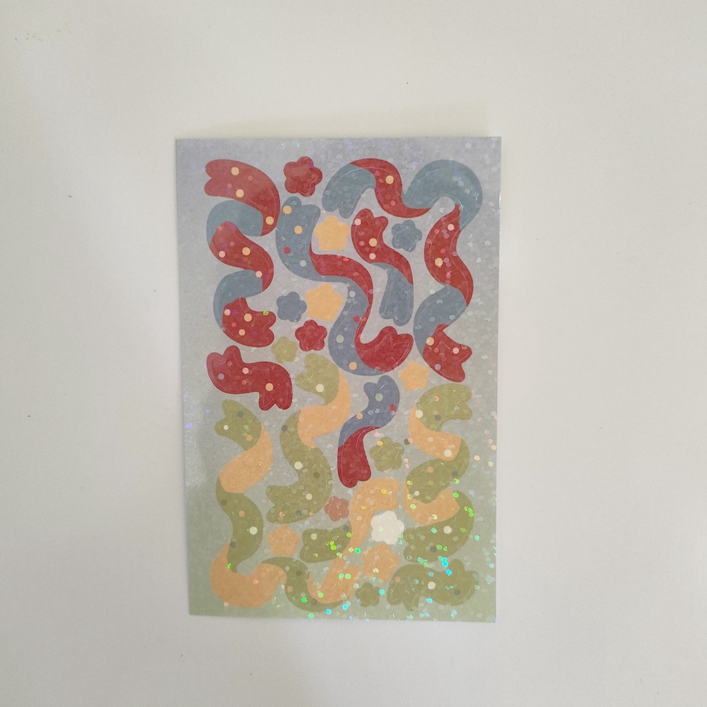 1 Tấm nhãn dán, sticker kim tuyến, Ribbon series dùng để trang trí sổ tay, toploader, binder, ...