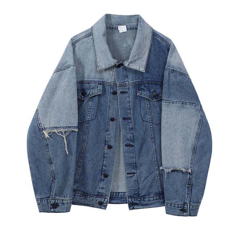 Áo Khoác Denim Dáng Rộng Phối Màu Tương Phản Thời Trang Xuân Thu Cho Nữ 2021