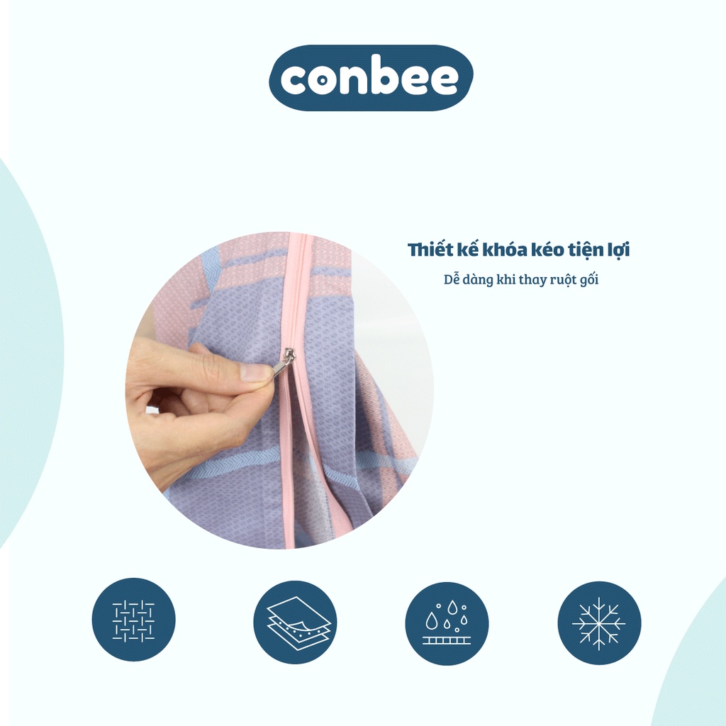 Vỏ gối ôm kéo khóa 35x100cm 70x100cm Cotton 100% Conbee, áo gối ôm dây kéo bao gối ôm thoáng mát không xù lông