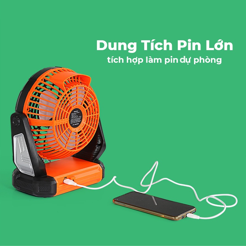 Quạt tích điện để bàn có điều khiển, pin 4800mAh, quạt làm mát 3 chế độ gió, vừa chiếu sáng kiêm sạc dự phòng tiện lợi