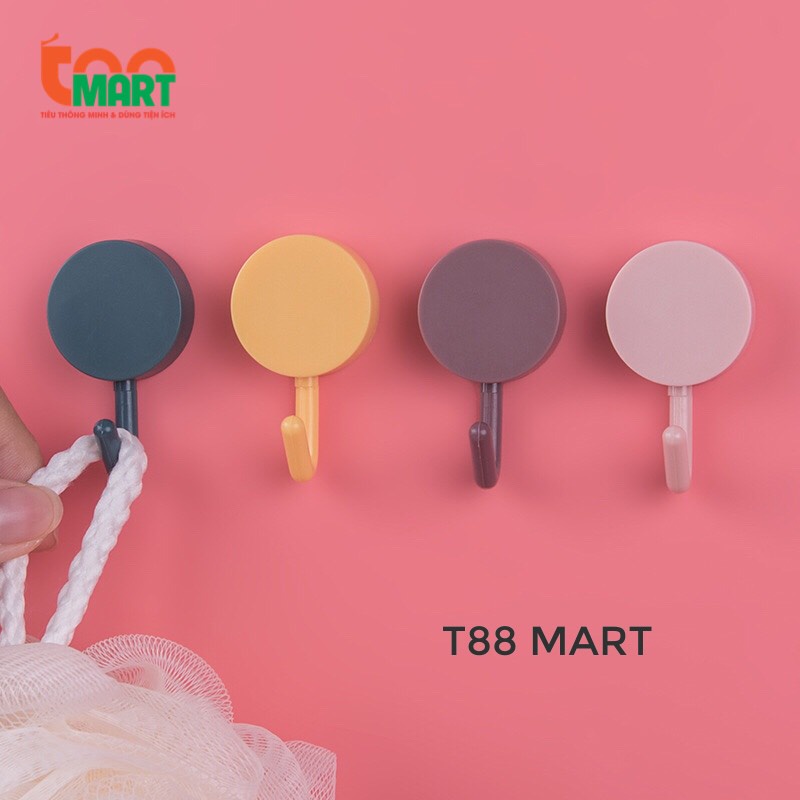 Móc treo dán tường hình tròn đơn giản chất liệu nhựa ABS. miếng dán chắc chắn chịu lực 1kg