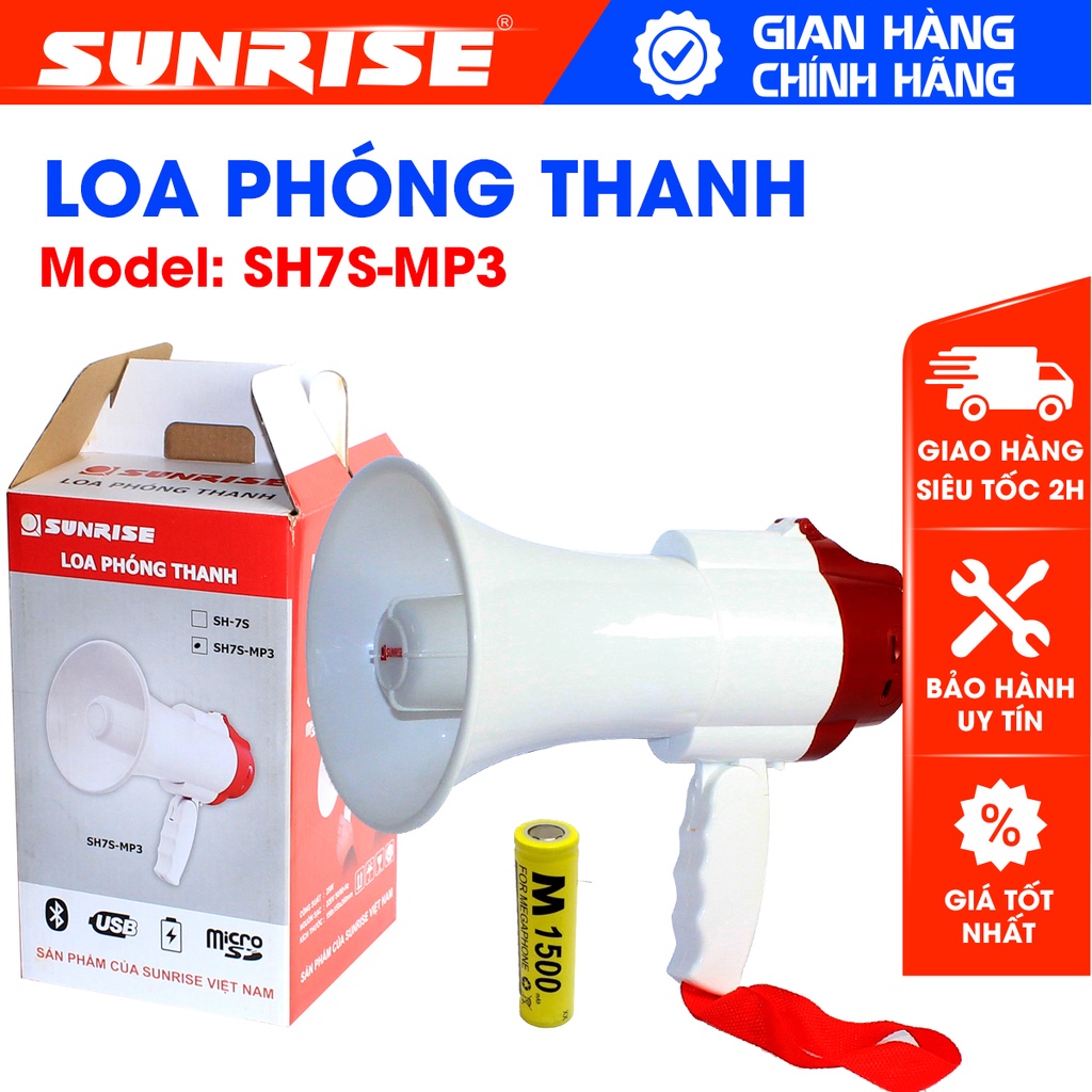 Loa phóng thanh công suất lớn 25W chính hãng Sunrise SH-7S MP3 Loa phóng thanh cầm tay, ghi âm rao bán hàng