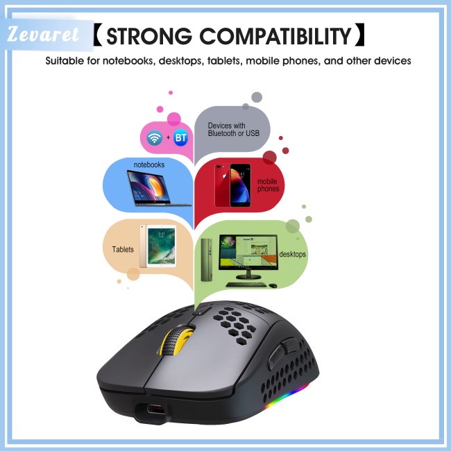 Chuột Gaming Zevaret 2.4g Không Dây, TíCh HợP SạC Type-c